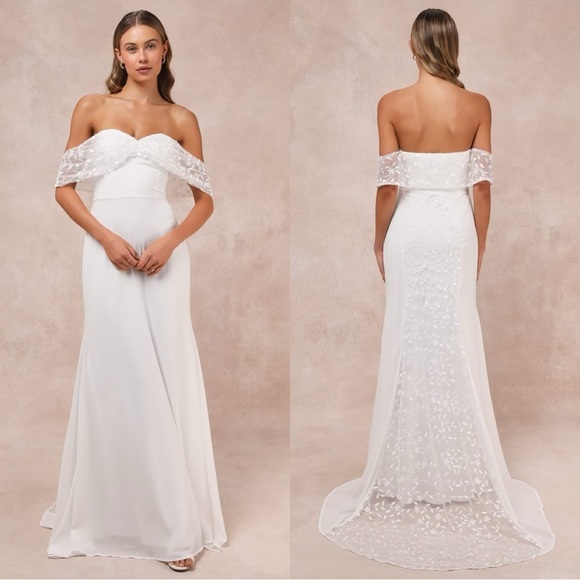 NWOT Lulus Beloved Beginning White‎ Embroidered Off-the-Shoulder Maxi Dress
